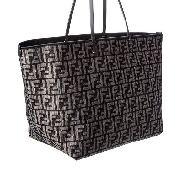 Fendi Roll Large Ff Denim & Leather Tote, Blue - Picture 3 of 4